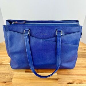 Cole Haan American Airlines Satchel Shoulder Bag Royal Blue Leather Zip Top Tote